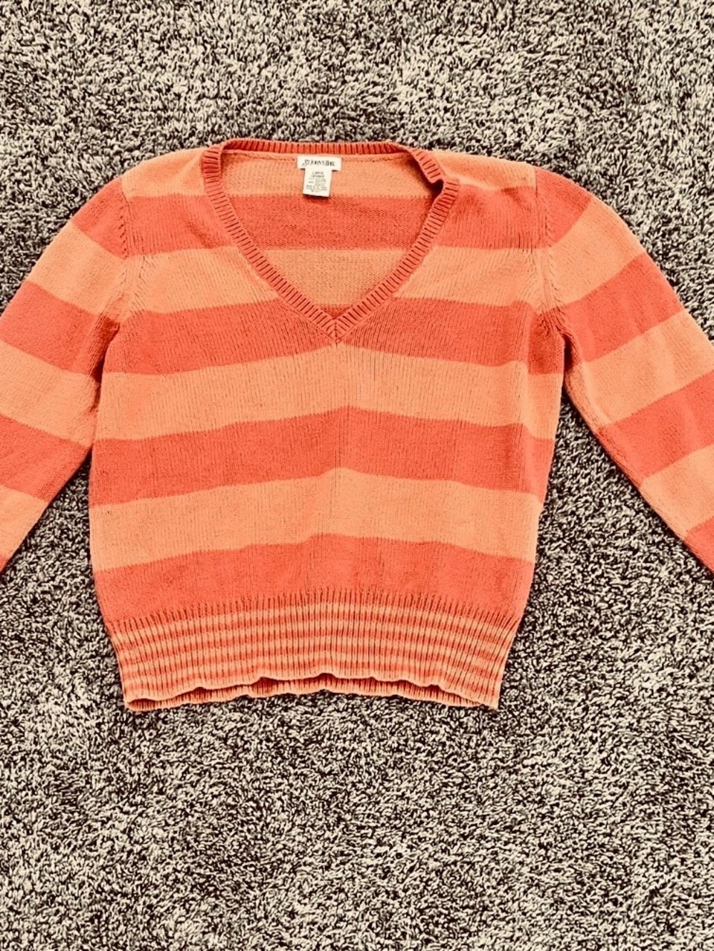 St. John's Bay Coral and Peach Striped V-Neck Sweater
